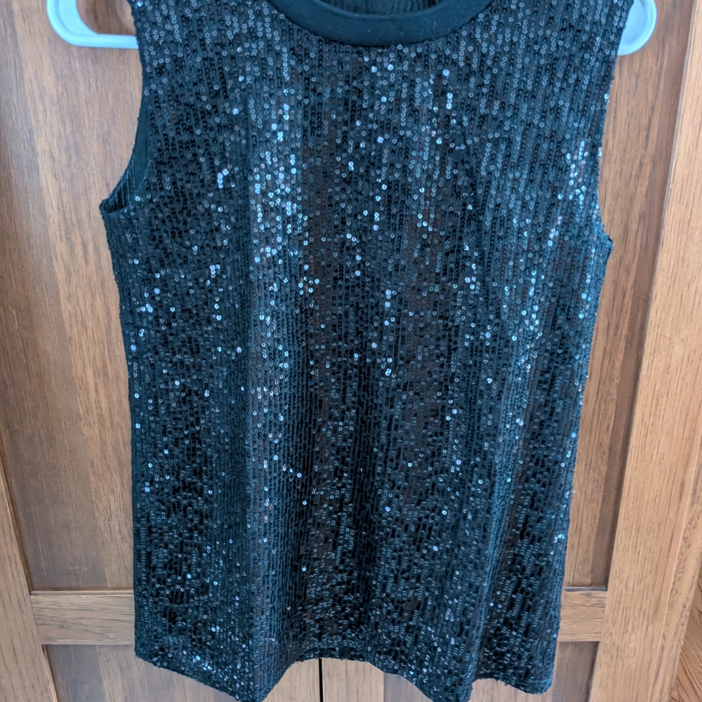 Black Sequin Sleeveless Blouse